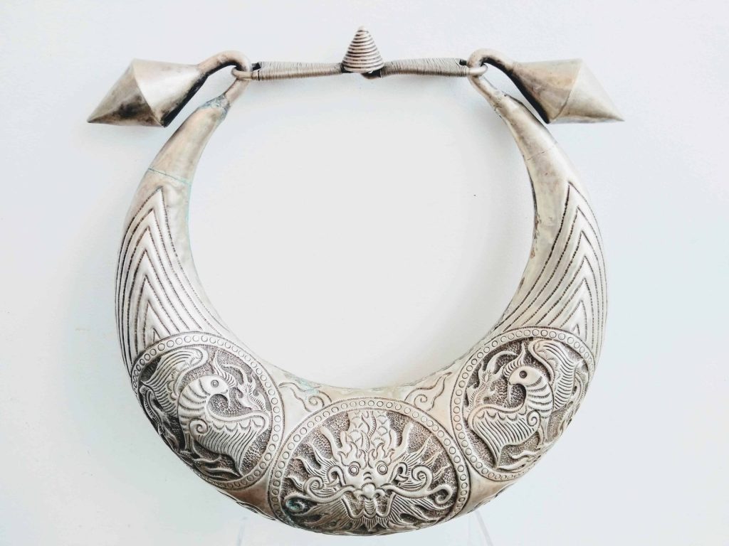 Antique Chinese Miao Hill Tribe Silver Mix Metal Dragon Phoenix Necklace Tribal Jewellery Jewelry circa 1910’s