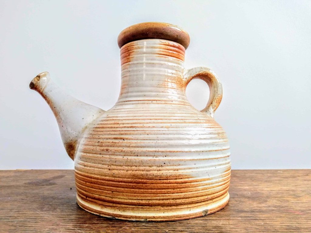 Vintage French vintage glazed brown earth pottery clay coffee pot tea pot statement design designer piece circa 1970’s