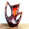 Vintage French Ceramic Brown Orange Red Flower Display Vase Twin Handled Mid-Century Modern circa 1960-70's