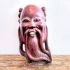 Vintage Japanese Wall Hanging Man Idol Bhudda Bust Statue Art Carving Sculpture Wood Ornament circa 1900-1930's