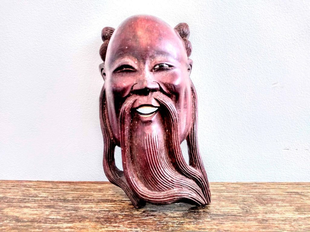 Vintage Japanese Wall Hanging Man Idol Bhudda Bust Statue Art Carving Sculpture Wood Ornament circa 1900-1930’s