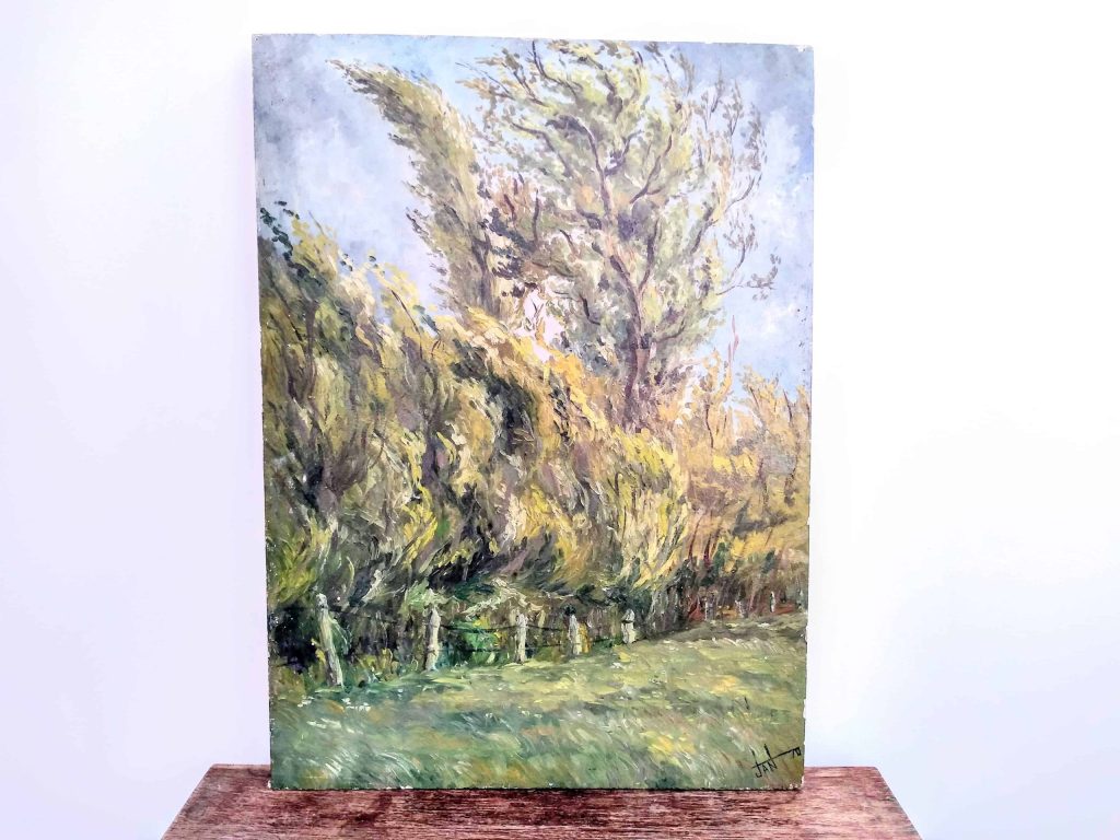 Vintage French Trees In Wind Oil Painting Tree Picture Wall Decor circa 1970’s