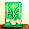 Vintage French Painted Aluminium Metal Spoon Tool Hanging Rack Kitchen Storage Display Drip Tray Wall Hanging circa 1940-50's