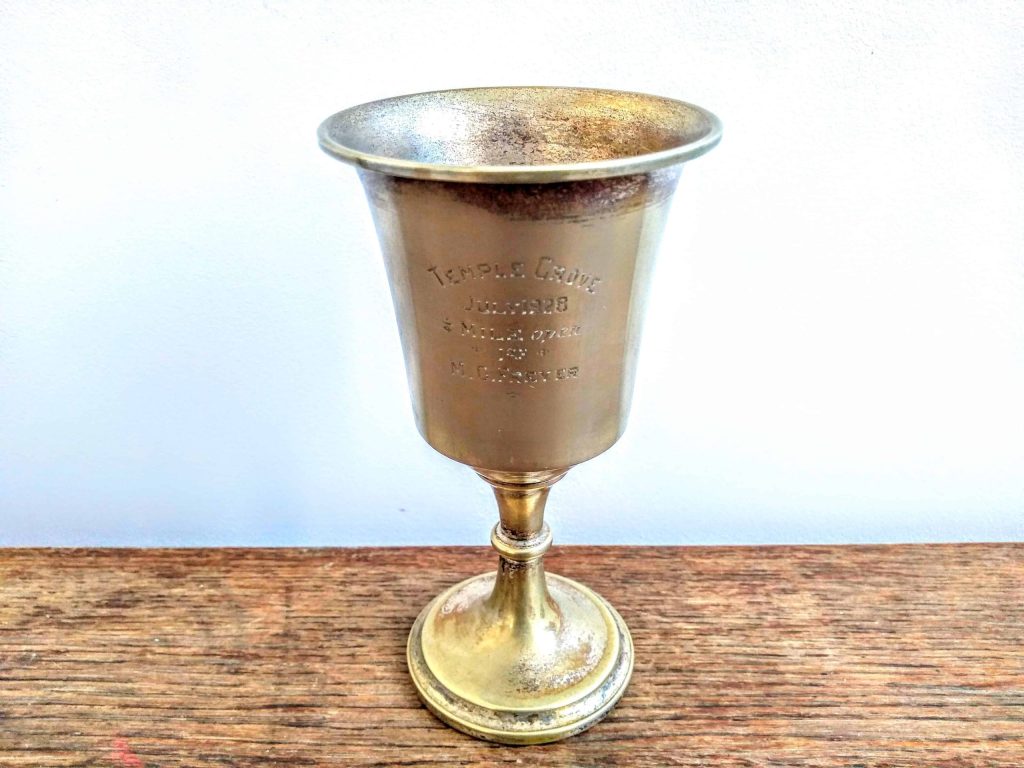 Vintage English Temple Grove Quarter Mile Open 1st MG Freyer Trophy Cup Engraved Winners Award Prize Trophies Patina c1928