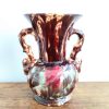 Vintage French Ceramic Brown Green Red Flower Display Vase Twin Handled Mid-Century Modern circa 1950-60's