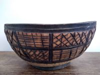 Vintage African Wooden Large Decorated Bowl Dish Scoop fruit display decor circa 1980-90's