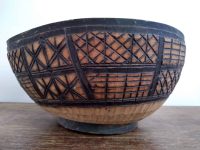 Alternative view of Vintage African Wooden Large Decorated Bowl Dish Scoop fruit display decor circa 1980-90's