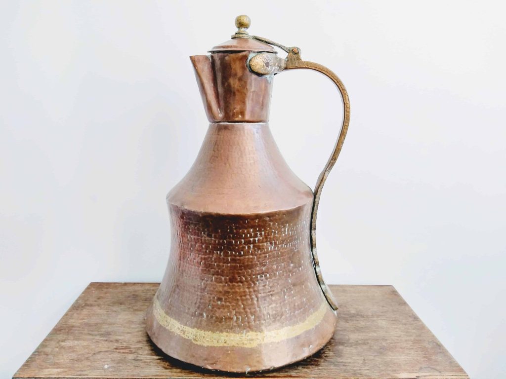 Antique French Large Copper Brass Kettle Pot Stove Bath Hot Water Traditional Fireplace circa 1850-1900’s