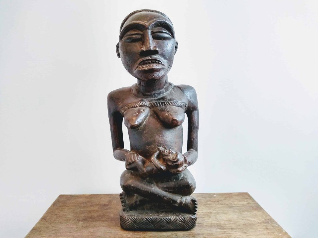 Antique African Lady Woman Mother Statue Figurine Female Primitive Carving Sculpture Wooden Primitive Tribal Art c1910’s 3