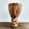 Vintage Ethnic Man Sleeping Awake Bust Primitive Art Carving Wooden Wood Cup Mug Chalice Decorative Display c1960-80'sop
