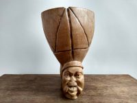 Alternative view of Vintage Ethnic Man Sleeping Awake Bust Primitive Art Carving Wooden Wood Cup Mug Chalice Decorative Display c1960-80'sop