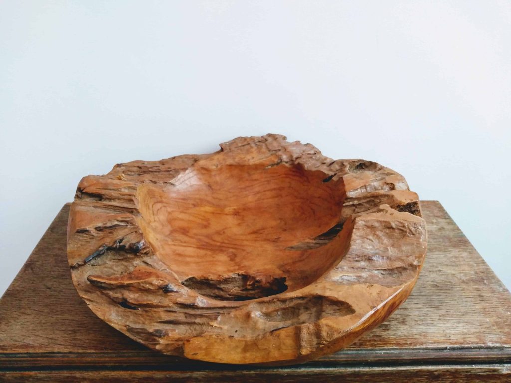 Vintage French Wooden Fruit Bowl Dish Plate Serving Basket Shaped Rustic Rural Rough Table Centre Piece circa 1970-80’s 3