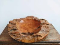 Vintage French Wooden Fruit Bowl Dish Plate Serving Basket Shaped Rustic Rural Rough Table Centre Piece circa 1970-80's