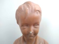 Alternative view of Vintage French Boy and Girl Slate Brown bust statue figurine plaster pair circa 1930-40's