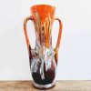 Vintage French Ceramic Brown Orange Red Flower Display Vase Twin Handled Mid-Century Modern circa 1960-70's