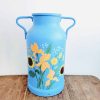 Vintage French Milk Churn Barge Art Painted Umbrella Stick Flower Display Stand Vase Planter Sunflowers c1980's