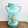 Vintage French Milk Churn Barge Art Painted Umbrella Stick Flower Display Stand Vase Planter Birds Daffodils c1980's