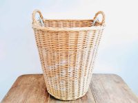 Vintage French large traditional garden handmade farmer apple harvest laundry wicker basket storage circa 1980-90's