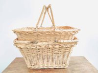 Vintage French shopping farmer apple fruit picking harvesting wicker wood basket pair circa 1970-80s