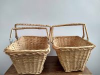 Alternative view of Vintage French shopping farmer apple fruit picking harvesting wicker wood basket pair circa 1970-80s