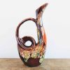 Vintage French Ceramic Brown Orange Red Green Flower Display Vase Handled Mid-Century Modern circa 1960-70's