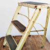 Vintage French Metal Yellow Rusty Stepladder Steps Step Ladder Display circa 1960-70's