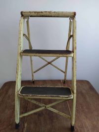 Vintage French Metal Yellow Rusty Stepladder Steps Step Ladder Display circa 1960-70’s 2