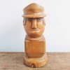 Vintage French Primitive Naive Hand Carved Wood Wooden Man In Hat figurine ornament statue carving circa 1960-70's
