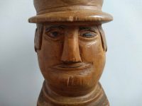 Alternative view of Vintage French Primitive Naive Hand Carved Wood Wooden Man In Hat figurine ornament statue carving circa 1960-70's