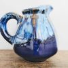 Vintage French Blue Ceramic Glazed Carafe Caraffe Milk Jug Handled Bottle Mid-Century Modern circa 1960-70's