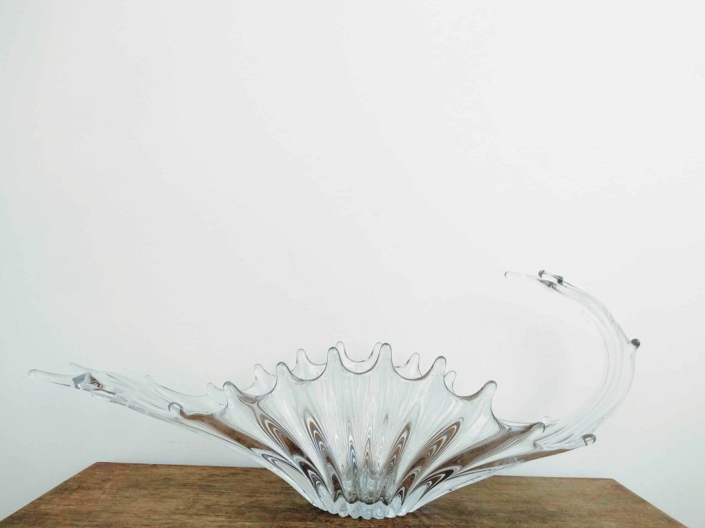 Vintage French Large Clear Glass Fruit Food Serving Display Bowl Tray Plate Dish Charger Tray Holder Ornament circa 1960-70's