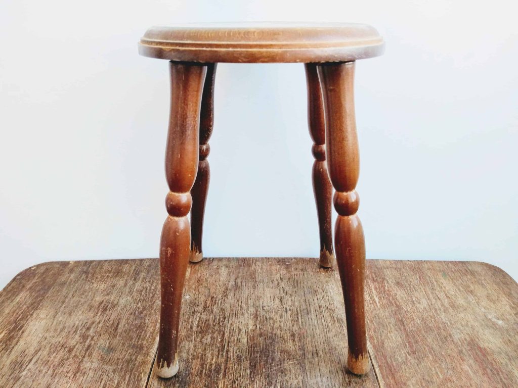 Vintage French Wooden Wood Milking Stool Chair Seat Kitchen Table Farm ...