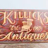 Vintage English Killicks Antiques Wooden Hand Painted Handpainted Shop Sign Display Advertising Man Cave Commercial c1990's