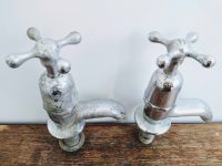 Vintage English Large Metal Kitchen Sink Bathroom Hot Cold Froid Chaud Faucet Water Tap Plumbing Taps c1950-60s Vintage English Large Metal Kitchen Sink Bathroom Hot Cold Froid Chaud Faucet Water Tap Plumbing Taps c1950-60s