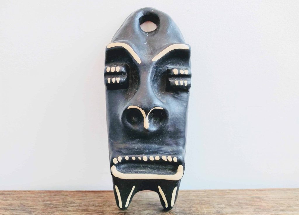 Vintage Guadeloupe Figurine Mask Statue Primitive Art Pottery Clay Ornament Decorative Wall Display circa 1980-90’s