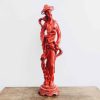 Vintage Chinese Red Painted Resin Faux Fake Carved Animals Tusk Horn Wise Man Scholar Ornament circa 1960-70's
