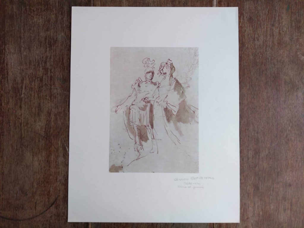 Vintage French Grand Master Print Grange Bateliere Paris De Grands Maitres Giovan Battista Tiepolo Dame Et Guerrier c1970’s