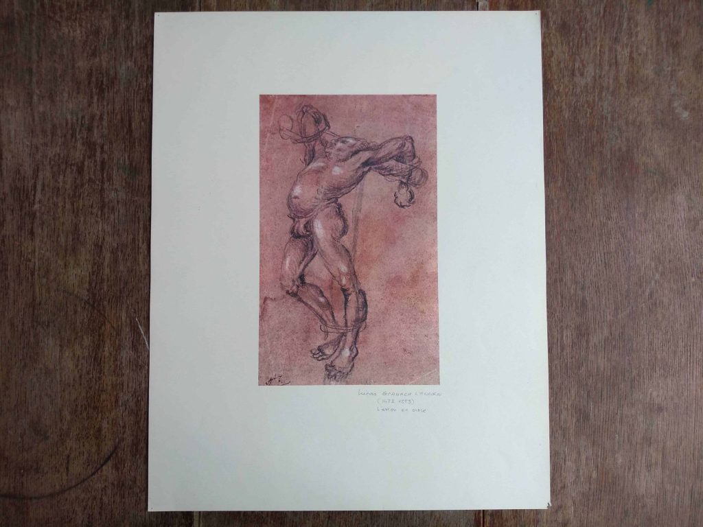 Vintage French Grand Master Print Grange Bateliere Paris De Grands Maitres Lucas Cranach L’Ancien Larron En Croix c1970’s
