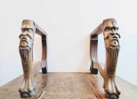 Antique French wooden table legs leg featuring man and hoof furniture piece project stand circa 1910's