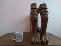 Alternative view of Antique French wooden table legs leg featuring man and hoof furniture piece project stand circa 1910's