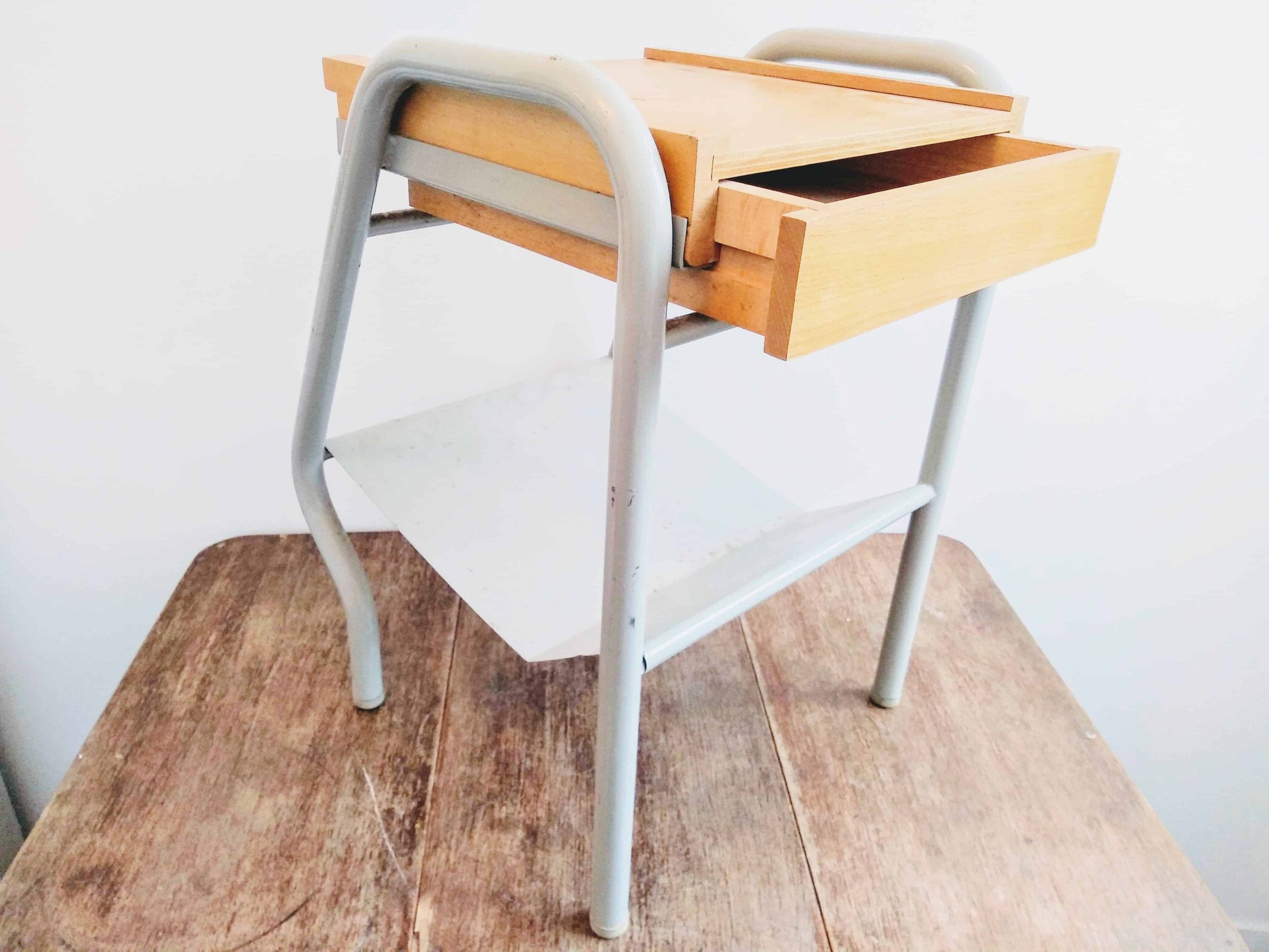 Vintage French wooden metal nightstand sideboard bedside cabinet rest cupboard services army prison issue circa 1980’s Vintage French wooden metal nightstand sideboard bedside cabinet rest cupboard services army prison issue circa 1980's