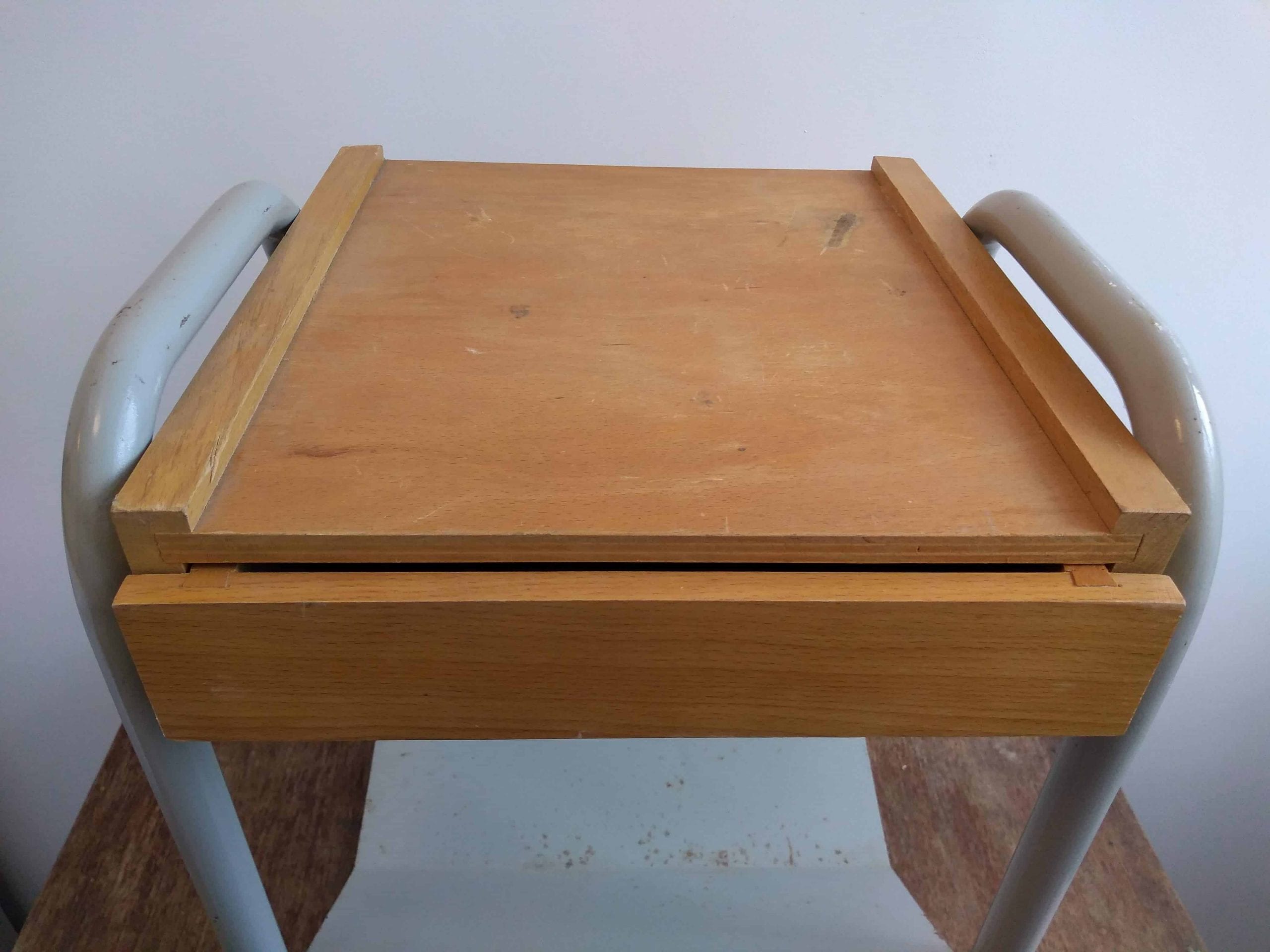 Vintage French wooden metal nightstand sideboard bedside cabinet rest cupboard services army prison issue circa 1980’s 5 Vintage French wooden metal nightstand sideboard bedside cabinet rest cupboard services army prison issue circa 1980's - Image 5