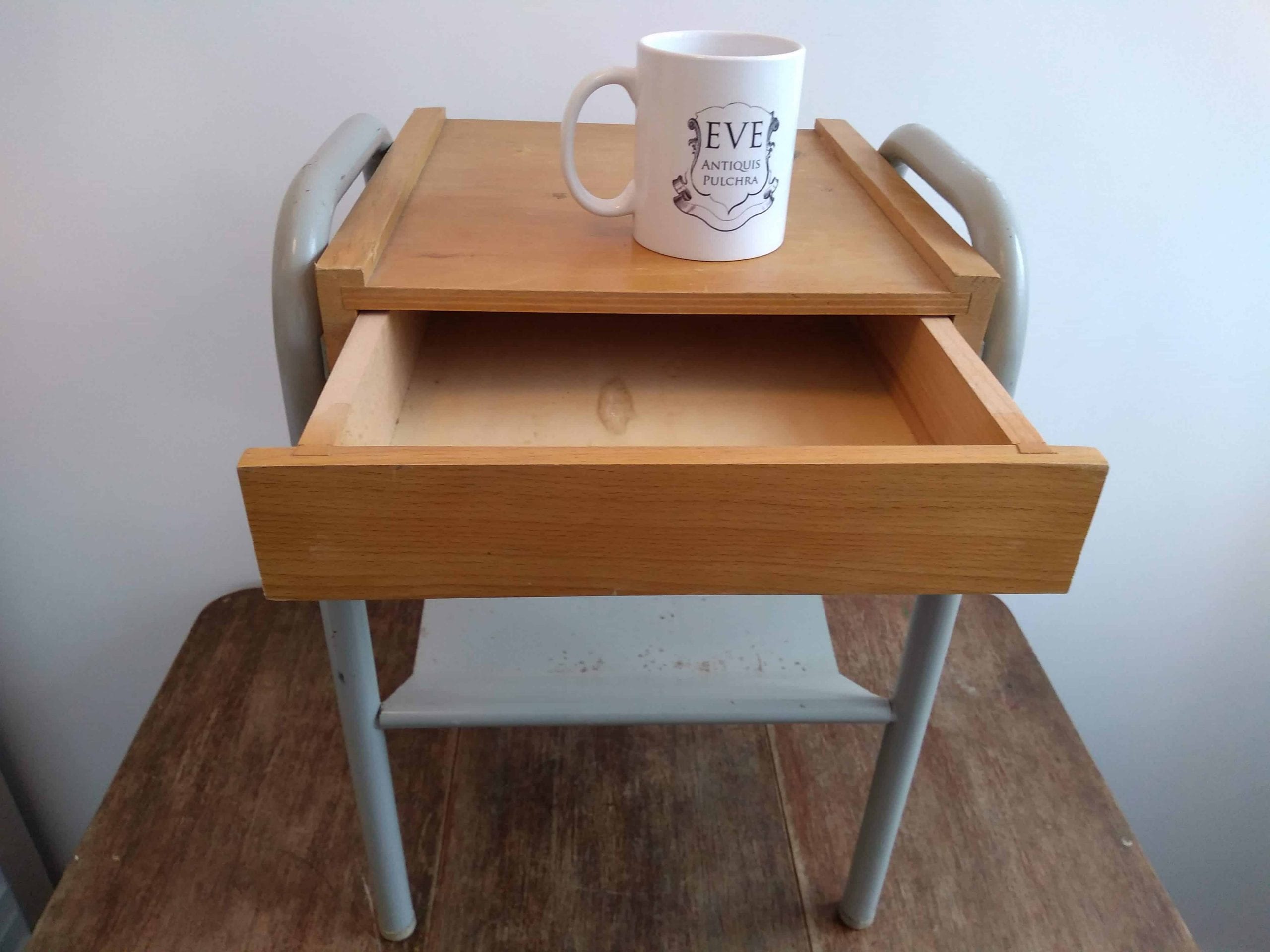 Vintage French wooden metal nightstand sideboard bedside cabinet rest cupboard services army prison issue circa 1980’s 9 Vintage French wooden metal nightstand sideboard bedside cabinet rest cupboard services army prison issue circa 1980's - Image 10