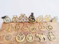 Vintage English 18 horse brass job lot assorted collection pendant charm good luck gift decoration tack martingale c1920-80's