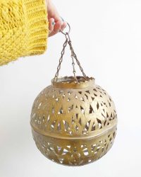 Vintage French Moroccan Brass Metal Ceiling Desktop Hanging Lamp Shade Lampshade circa 1960-70’s 2