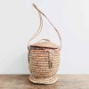 Vintage French wicker woven small lidded handled carrying basket circa 1980-90s