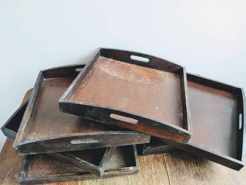 Vintage French wood wooden Restaurant Cafe serving lap tray handled display decoration MULTIPLES AVAILABLE circa 1960’s