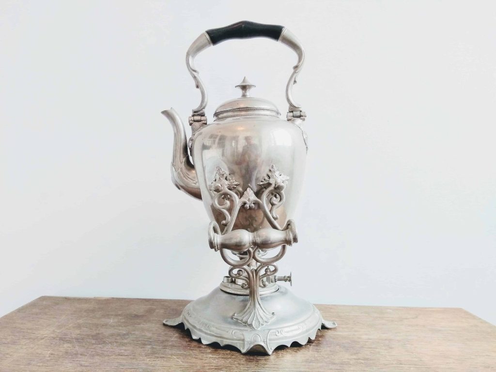 Antique English Victorian Ornate Tea Pot with Tea Pot Paraffin Warmer circa 1910
