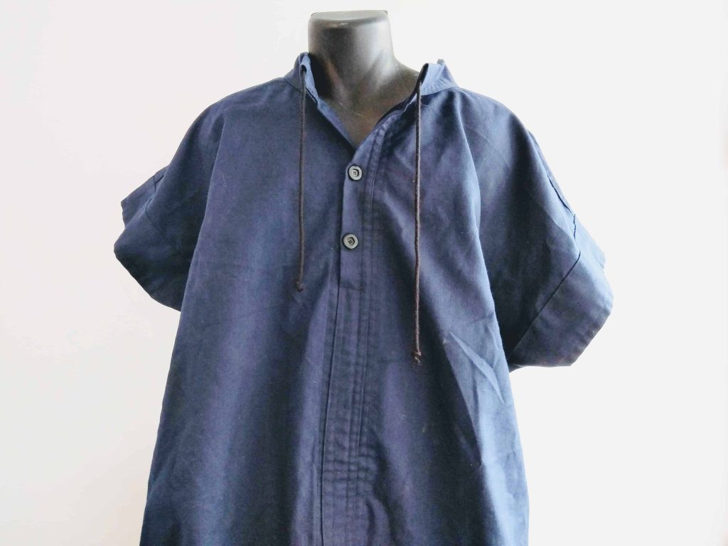 Vintage French Long Blue Cotton Shirt to Wear Under a Normandy French Armour Reenactment c1980’s