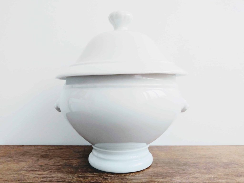 Vintage French Soup Stew Serving Tureen Tradition White Large White Ceramic Lidded Terrine Bowl Plate Dish circa 1970-80’s